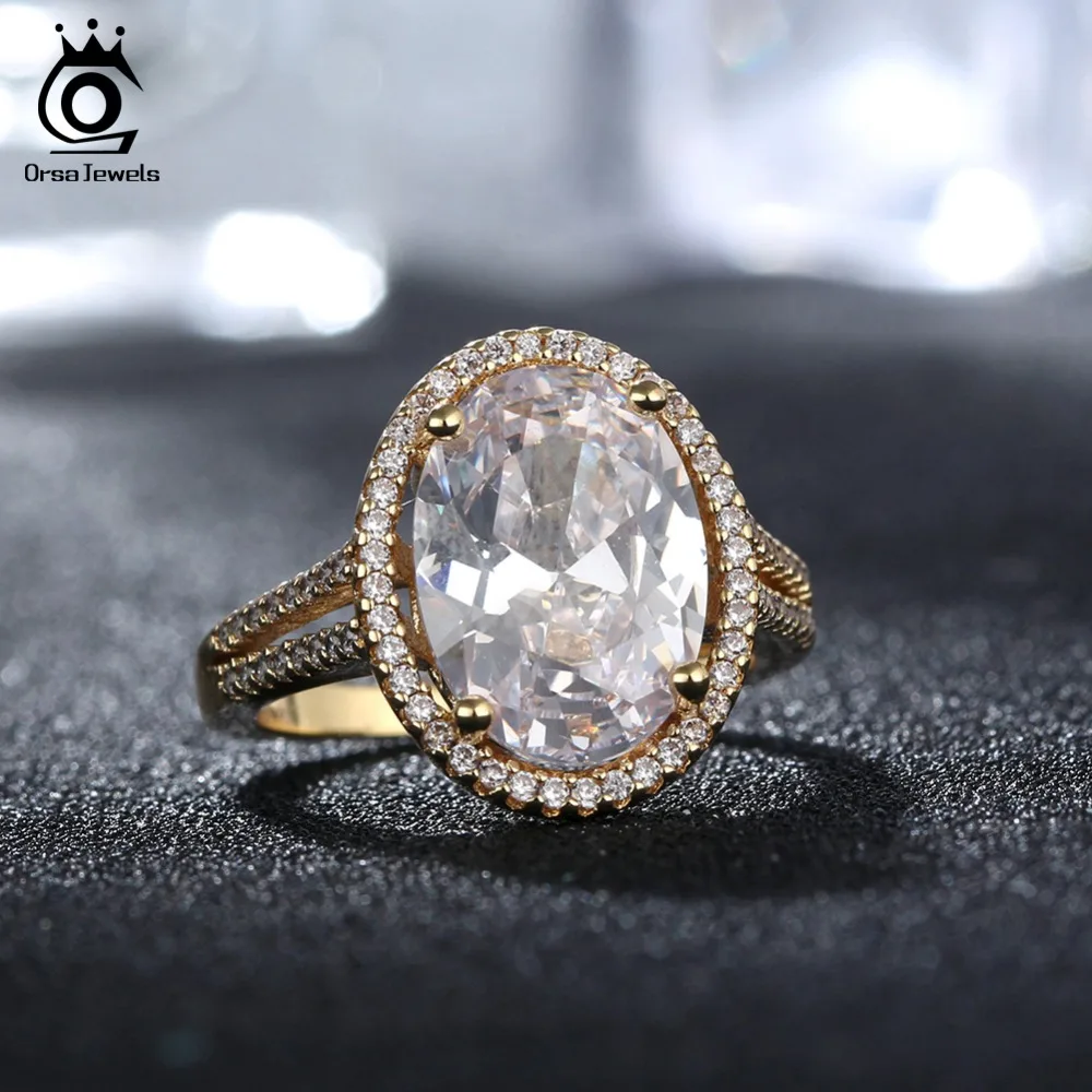 ORSA JEWELS роскошное женское свадебное и обручальное кольцо 6ct большая овальная резка AAA ослепительное CZ серебряное кольцо золотого цвета ROR98