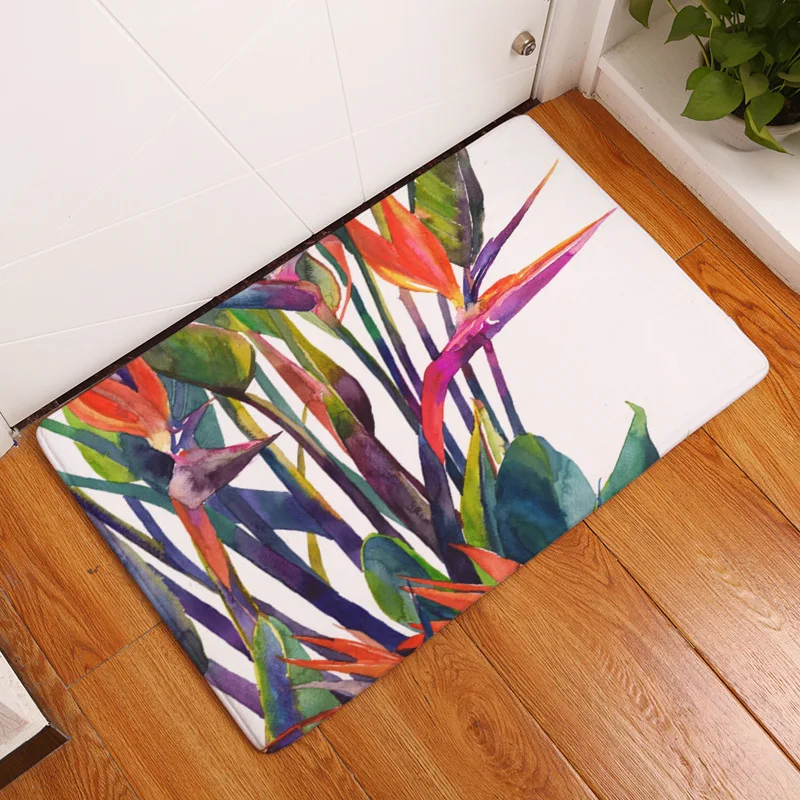 cheap Fashion Tropical Leaves Fashion Mat Living Room Welcome Home Decoration Blanket Green Water Absorbing Quick Drying Bathroom Mat