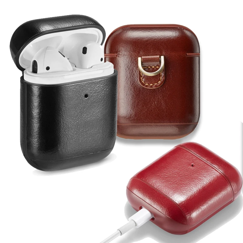 

TWS Bluetooth Earphone Box Leather Protector With Hasp Wireless Earbuds Charging Bin Case with Charging Port Hole for Airpods