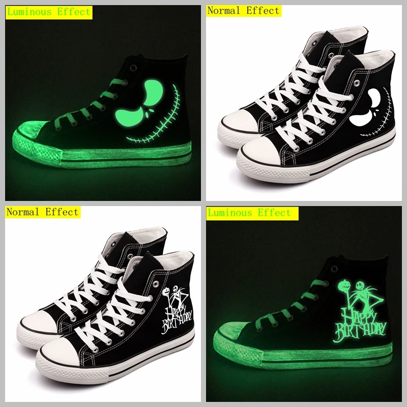 High Top Luminous Halloween Monster Printed Canvas Shoes Glow Effect Women Flat Walking Shoes Tenis Espadrilles Drop Shipping