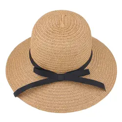 Новый дизайн, Женская весенне-летняя Солнцезащитная соломенная шляпа, Классическая тонкая широкоугольная шляпа с бантом, Солнцезащитная
