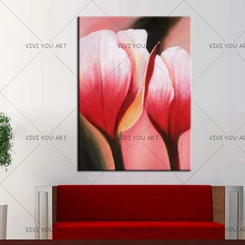 

Hand Painted Flowers Oil Painting on Canvas Handmade Acrylic Floral Paintings Large Pink Tulip Flower Pictures Home Wall Art