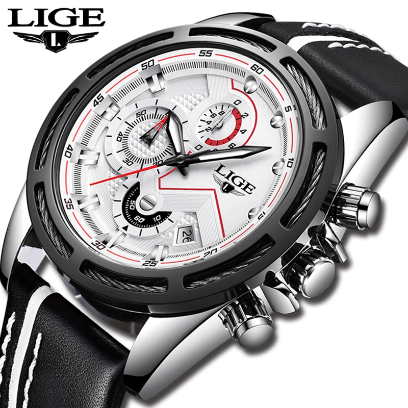 

LIGE Chronograph Sport Watch Men Luxury Creative Quartz Wrist Watches Clock Men Relogio Masculino Army Military Wristwatch+Box