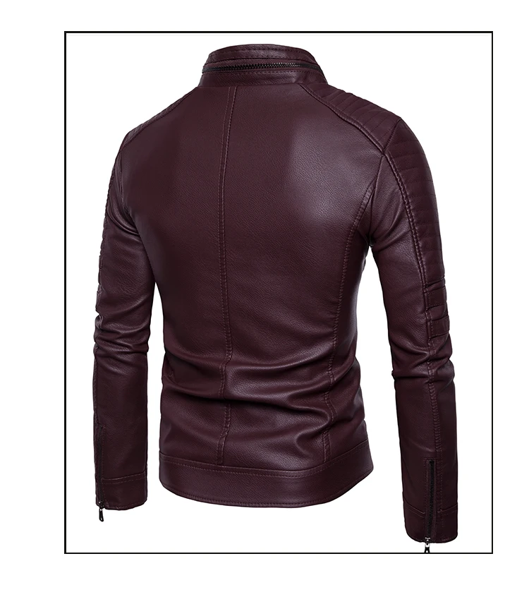 Мужская приталенная куртка в европейском и американском стиле, модная однотонная облегающая мотоциклетная зимняя ветрозащитная теплая черная кожаная куртка