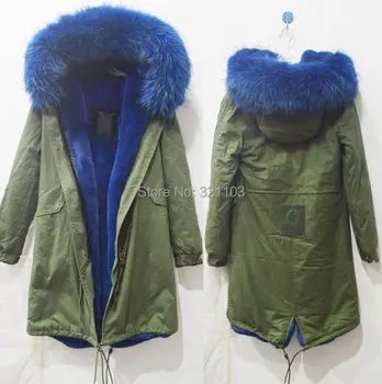 

Long style winter warm coat Mrs Mr fur parka with big blue real fur collar coats winter outerwear