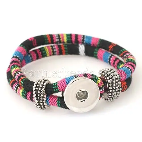 

Hot wholesale Snap Bracelet&Bangles Newest Easy Textile Leather Bracelets fit 18mm DIY Snaps Button Partnerbeads Jewelry KB0990