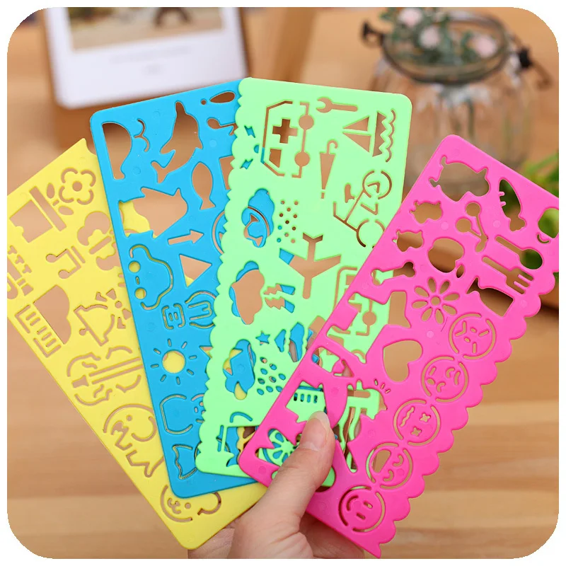 

4PCS New Candy Color Lovely Art Graphics Symbols Drawing Template Ruler Student Kids Stencil Rule Stationery Student Supplies
