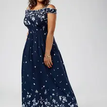 Женское богемное летнее платье размера плюс 5XL с цветочным принтом и открытыми плечами, длинное платье с завышенной талией и короткими рукавами Vestidos