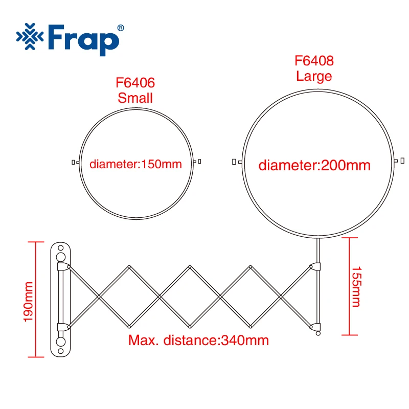 Frap الغرور مرآة الحائط مرآة ماكياج المهنية للتعديل كونترتوب 180 الدورية شحن المكبر F6406 F6408