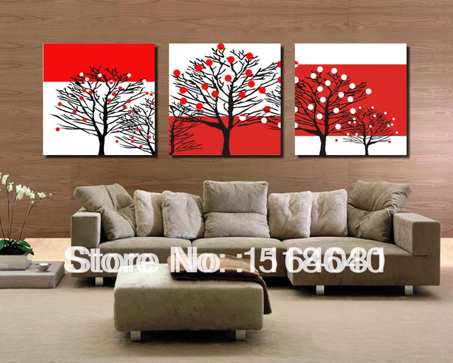 3 Panels Huge Great Abstract Red Modern Canvas Painting Home