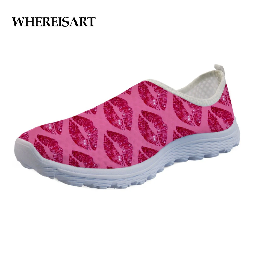 

WHEREISART Summer Women Casual Flats Shoes Sneakers Woman 3D Women's Galaxy Sexy Lips Pattern Comfortable Mesh Ladies Loafers
