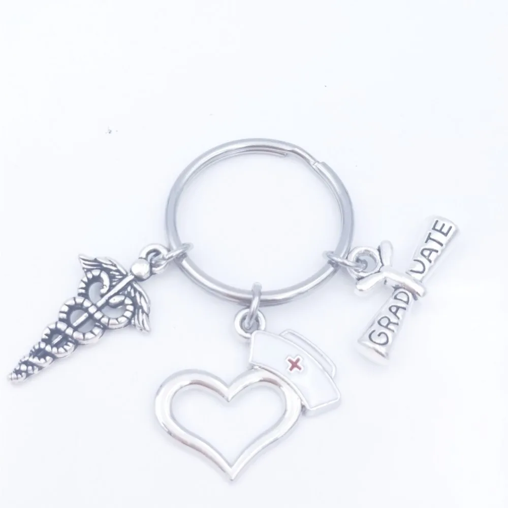 Nurses Keychain Medical Caduceus Nurse Cap Charm Keyring Graduation