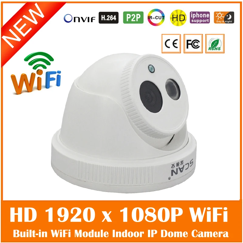  Hd Wi Fi Dome Ip Camera 2.0mp 1080p Onvif Indoor Infrared Night Vision Surveillance White Webcam Motion Detect Freeshipping Hot  