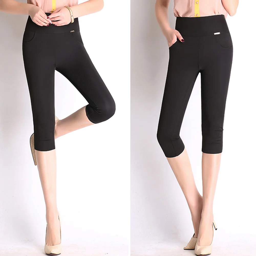 Новые женские узкие брюки с высокой талией, женские повседневные брюки размера плюс 5XL 6XL, элегантные женские обтягивающие брюки, эластичные леггинсы - Цвет: black capris