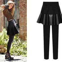 Женские леггинсы с юбками, стиль, бархатные внутри, ПУ, теплые, подходят для осени и зимы, штаны для леди, 5XL размера плюс ouc3016