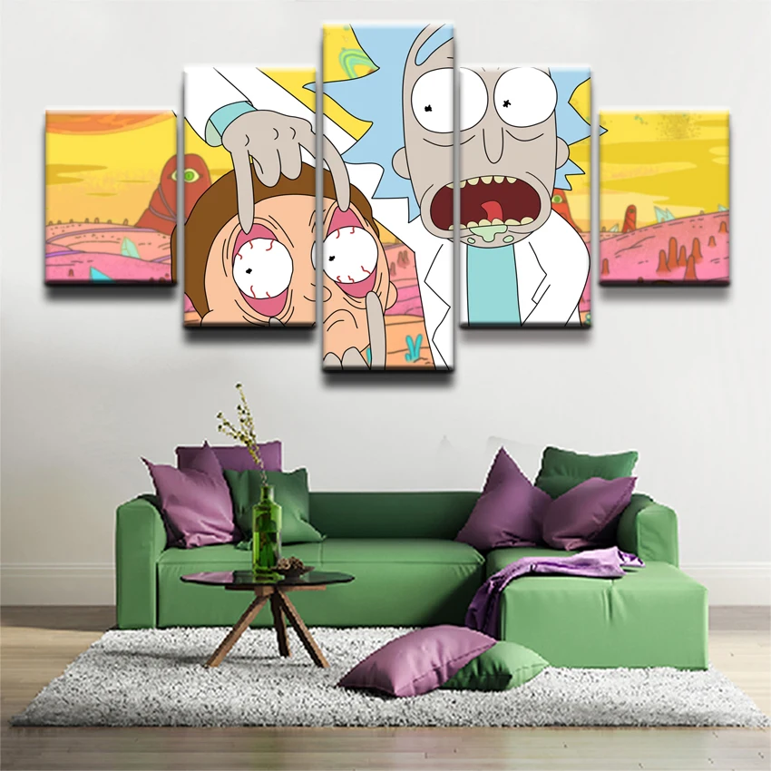Modern Painting Modular Cartoon Anime Pictures Canvas Art Wall Decorative For Children Room 5 Panel Rick And Morty Poster 12 QQ20161105150828