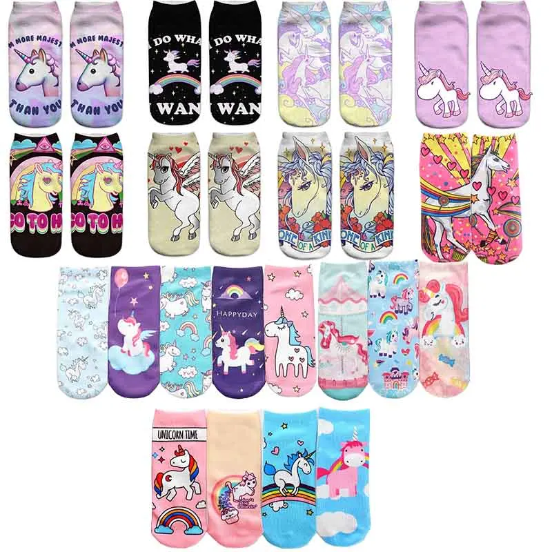 Trend Cute 3D Print Socks Women Ankle Socks Cartoon Animal Unicorn 3D Printing Sock Art Socks female