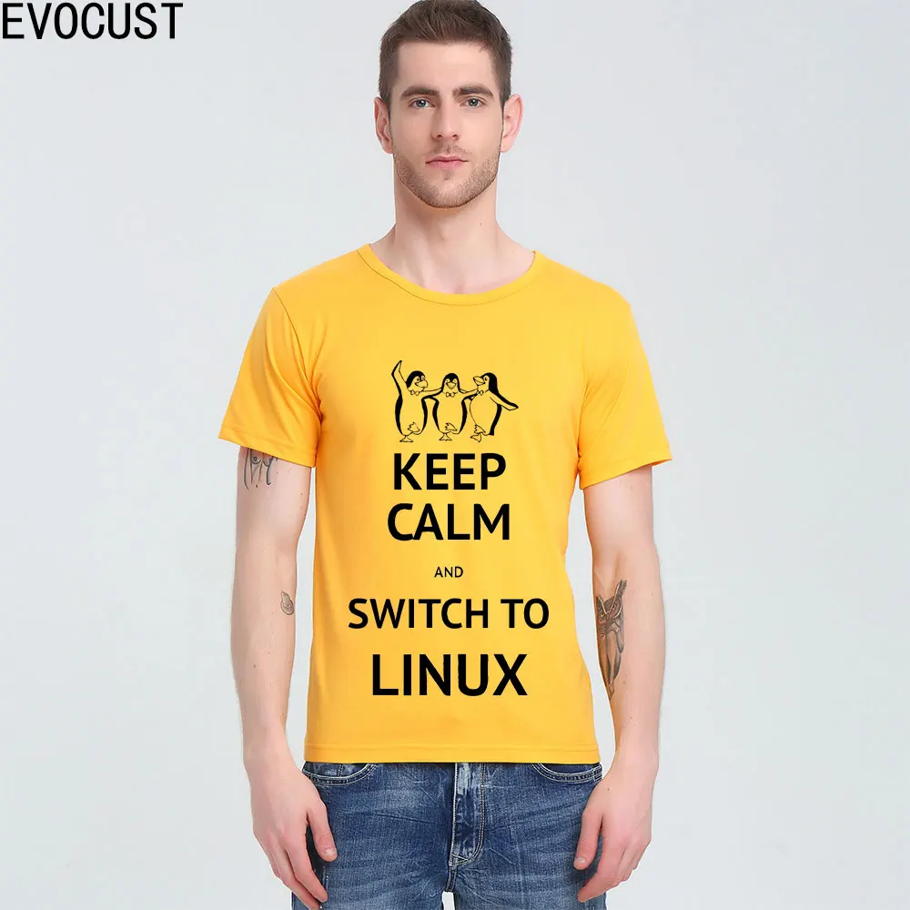 

keep calm and switch to linux use open source T-shirt Top Lycra Cotton Men T shirt