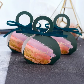 

50pcs personality Multicolor Wedding Favors With ribbon Candy Box Portable paper box cookie box Christmas Party Gift Boxes Supp