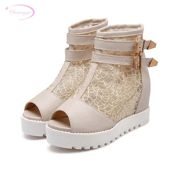 

Chainingyee cool sexy night nightclub party peep toe ankle boots belt buckle hollow out platform high-heeled wedge women's shoes