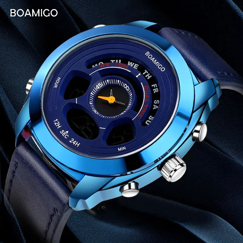 

BOAMIGO Brand 2018 NEW Fashion Waterproof Men Quartz Watch Men Military Leather Sports Watches Man Clock Relogio Masculino