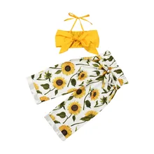 2 предмета, одежда для маленьких девочек, жилет с лямкой, топы, брюки с подсолнухами, одежда, Sunsuit