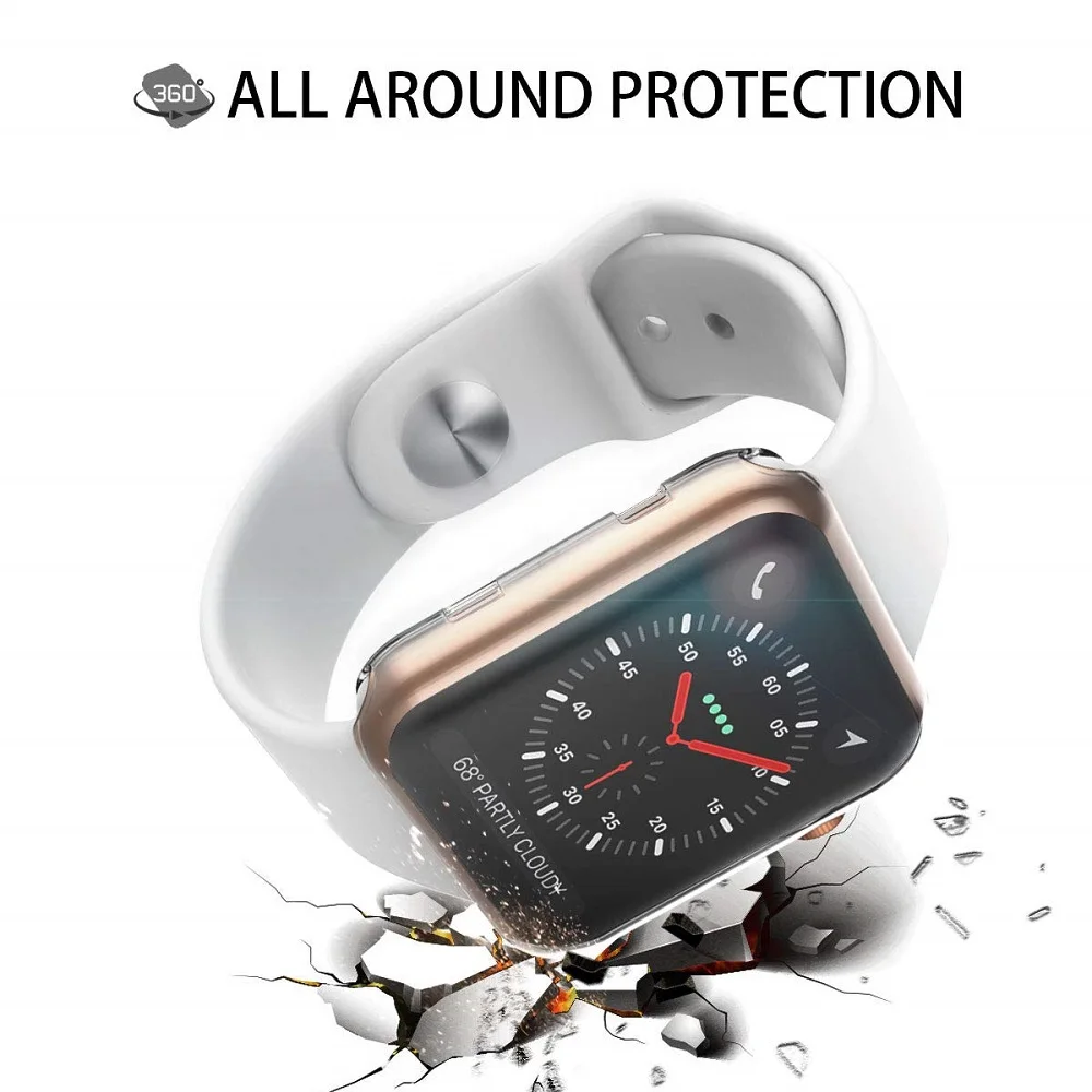 Силиконовый мягкий чехол для Apple Watch series 4 44 мм 40 мм защитные чехлы из ТПУ для iWatch 3 Универсальная крышка ультратонкая прозрачная рамка