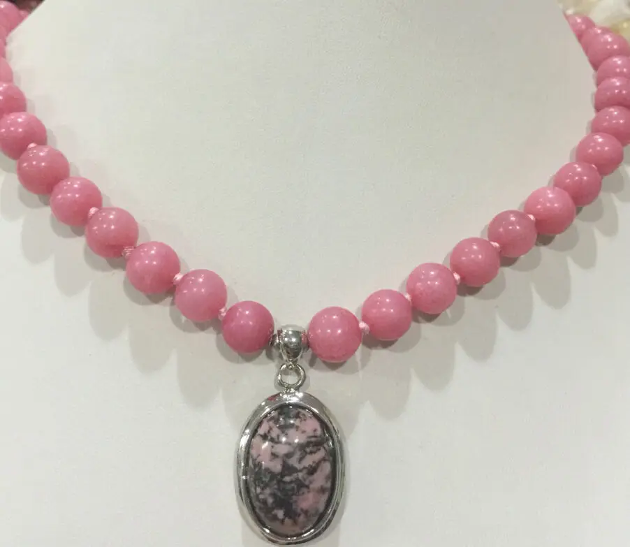 

Jew3105 8mm Pink Rhodochrosite Round Jewelry Necklace & Pendant 18
