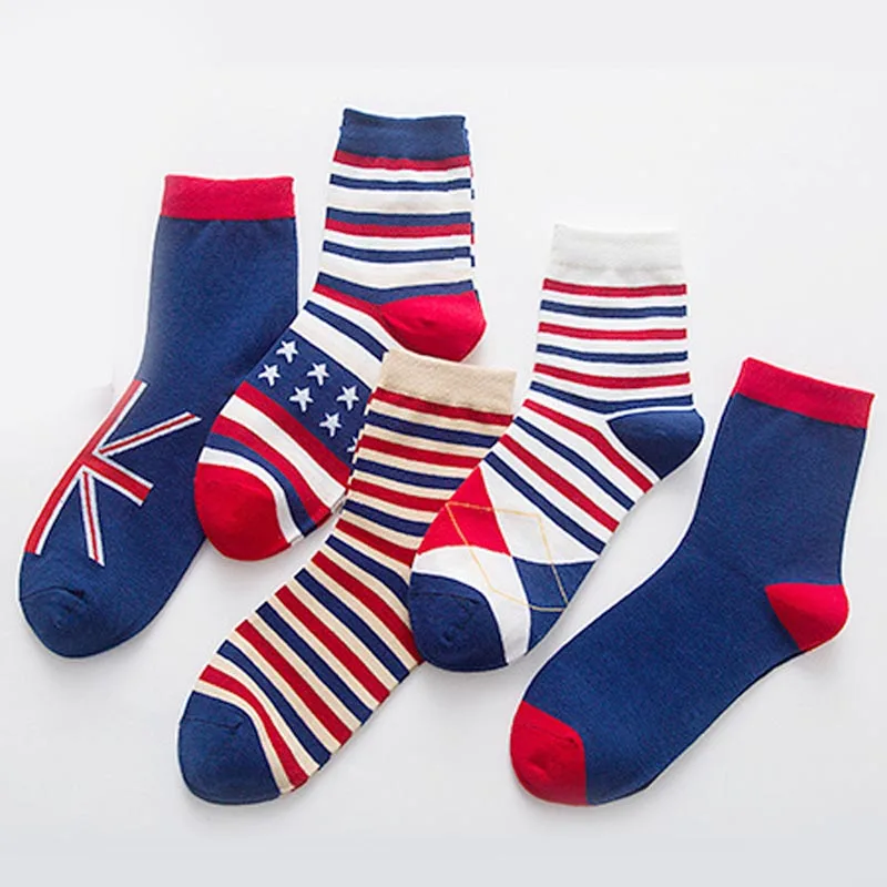 Мужские хлопковые носки, Классические носки в британском стиле, мужские повседневные носки в полоску со звездами, Calcetines Hombre, 5 пар/партия - Цвет: 5 colors