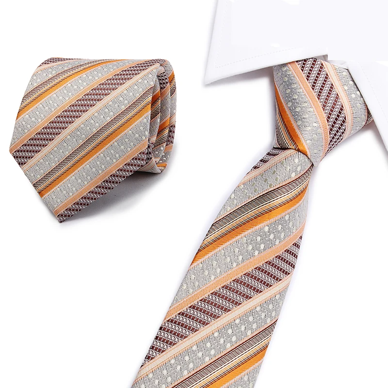 

New Striped Ties Men's Fashion Tie 8cm Blue Necktie yellow& Orange Color Neck Tie For Men Business Red Wedding Suit Accessory