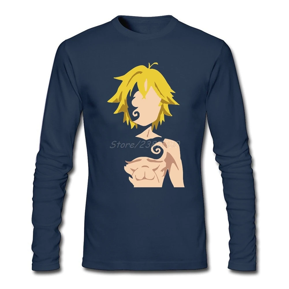 Футболка в стиле хип-хоп с надписью «The Seven Deadly Sins Meliodas», Camiseta Masculina, брендовая одежда, хлопковая Футболка с круглым вырезом и длинным рукавом, футболки для фитнеса для мужчин - Цвет: Navy