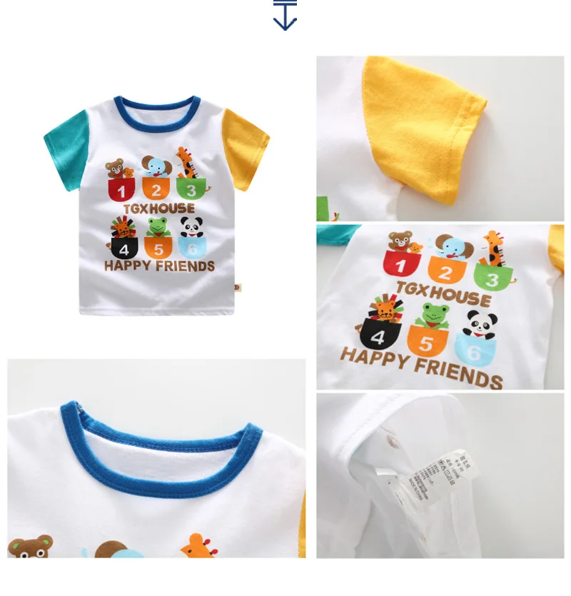 Одежда для малышей Детская футболка детские футболки для девочек с принтом животных из мультфильма «Ракета» топы для маленьких мальчиков, летняя футболка с короткими рукавами, 5