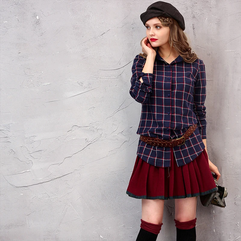 

ARTKA Women'S Pleated Solid Vintage Woolen All-Match Expansion Bottom Preppy Style Half-Length Mini Skirt 2 QA10128D
