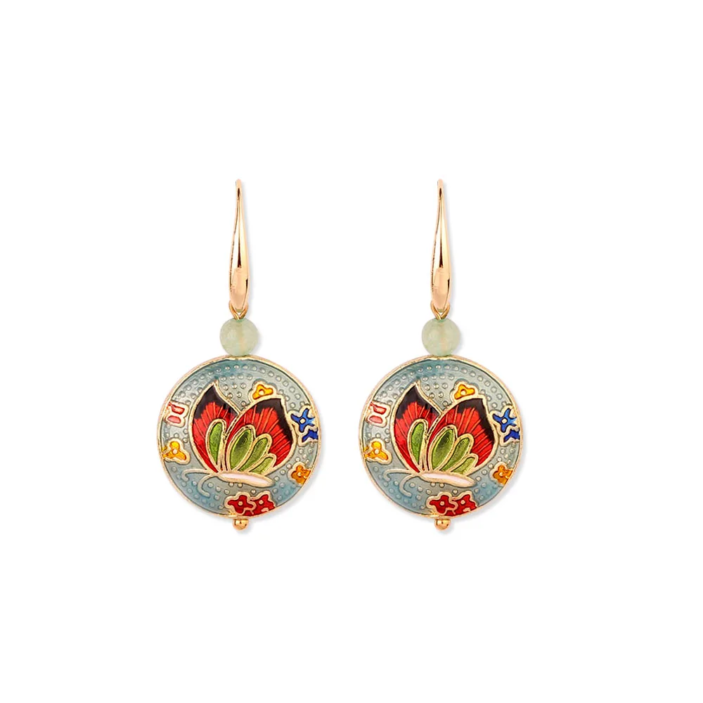 2 colors MYWINY New fashion copper butterfly jewelry cloisonne enamel  earrings, vintage flowers simple earrings - AliExpress, image size:1000x1000