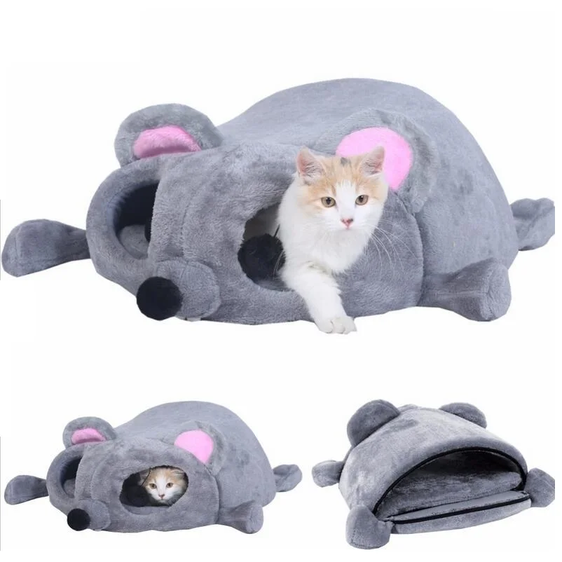 

Pet Dog Cat Bed Grey Mouse Shaped nest Cushion Soft Sleeping Bag Kitten Cozy Cave Sphynx Snuggle Sack Kitty Tunnel Cuddle Pouch