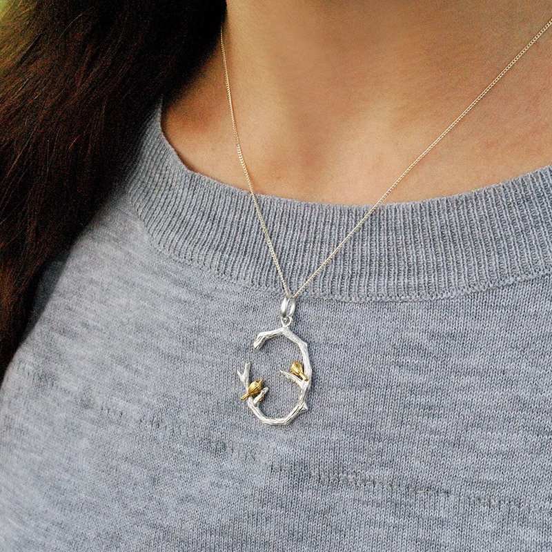 Pendant Necklace Silver Pendant Silver Necklace Charms Lotus Fun Real 925 Sterling Silver Natural Original Fine Jewelry 18K Gold Bird on Branch Pendant without Necklace for Women Gift