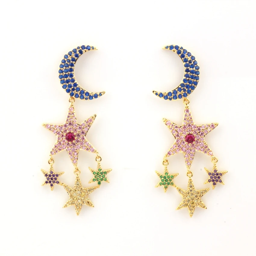 

2019 New Fashion Personality Moon Star Drop Earrings for Women Crystal Zircon Gold Filled Earings Silver needle Party Jewelry