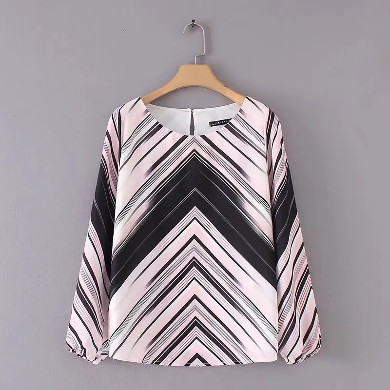 

Women Fashion vintage geometric ink painting printing pullover shirt smock Blouses Tops office lady chemise femme blusa LS1734