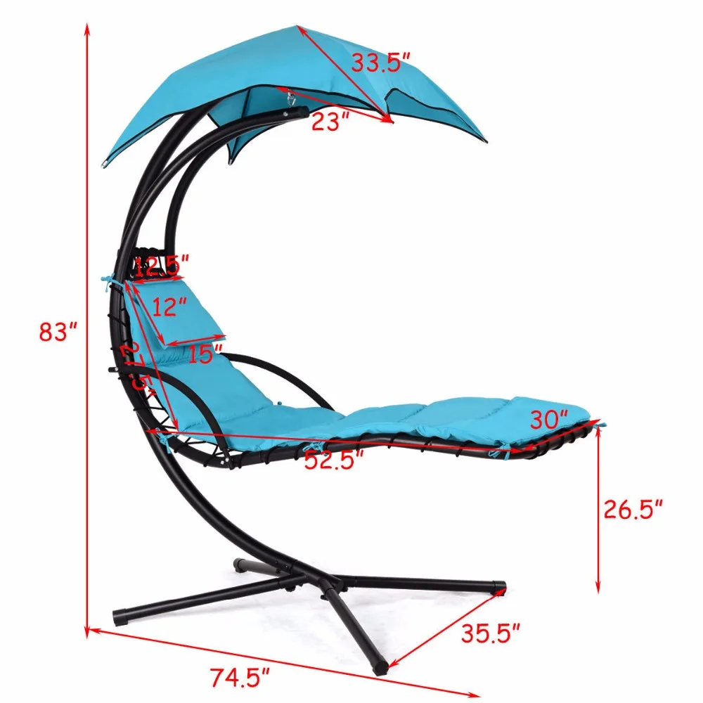 Giantex Hanging Chaise Lounger Chair Arc Stand Porch Swing Hammock Chair W/ Canopy Blue Outdoor Furniture OP3460BL Giantex Hanging Chaise Lounger Chair Arc Stand Porch Swing Hammock Chair W/ Canopy Blue Outdoor Furniture OP3460BL