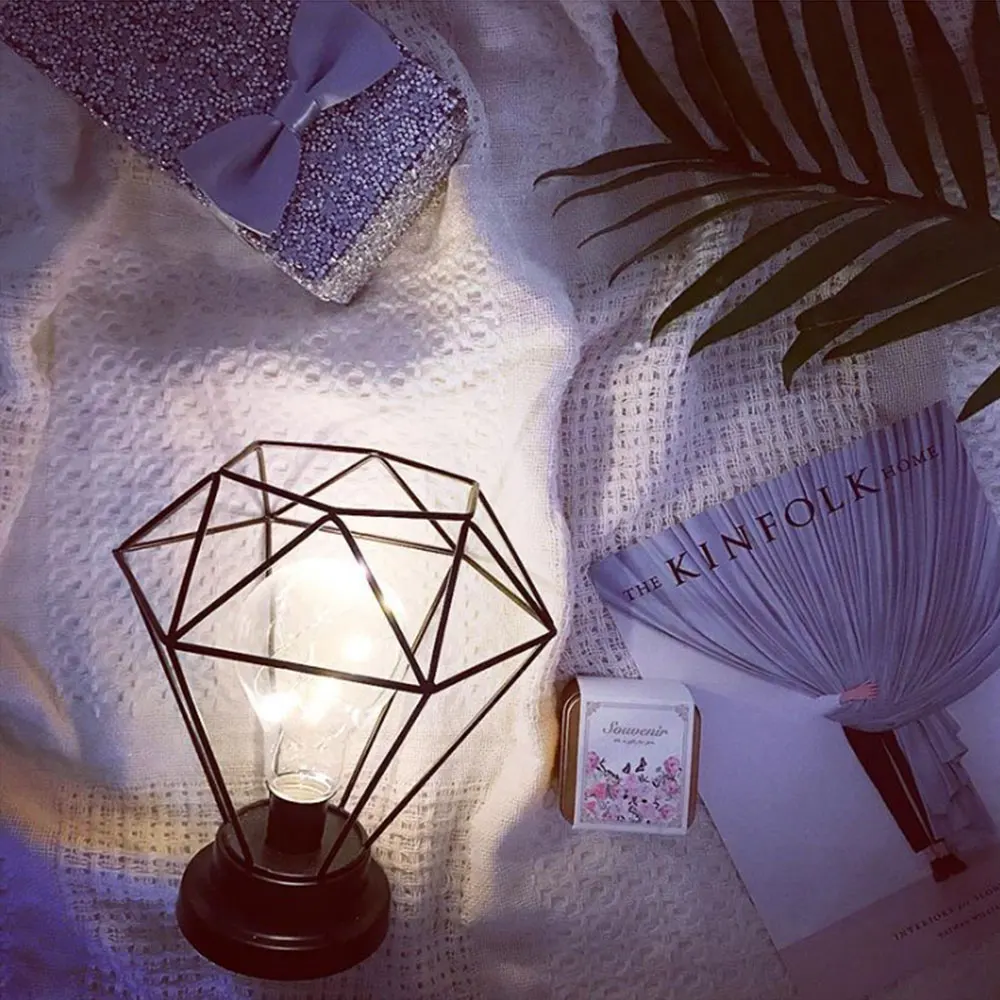 Nordic светодиодный настольная лампа Железный искусство украшения дома ночника лампочки E27 настольные лампы для Спальня постели с Батарея мой - Цвет абажура: diamond