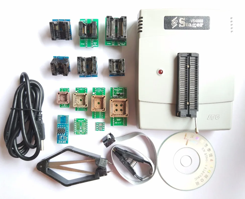 Универсальный программатор VS4800 GAL EPROM FLASH 51 AVR PIC MCU SPI + SOP8 SOP28 tssop28 plcc44 32 28 20 розетка 12