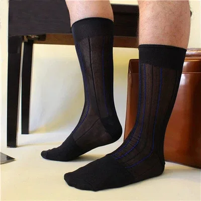 2017 Men sheer dress suit socks Navy Sexy Silk gay stockings Gay Long ...