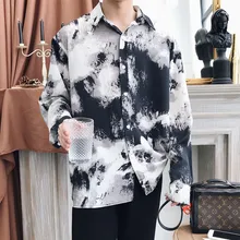 Мужская китайская рубашка с чернилами, стиль, весна-лето, длинный рукав, корейский узор, дизайн, чувство, винтажные топы для отдыха
