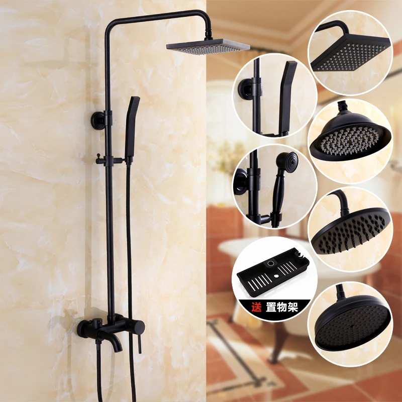 

Black matte supercharging full copper shower set European archaize shower shower bathroom faucet can lift