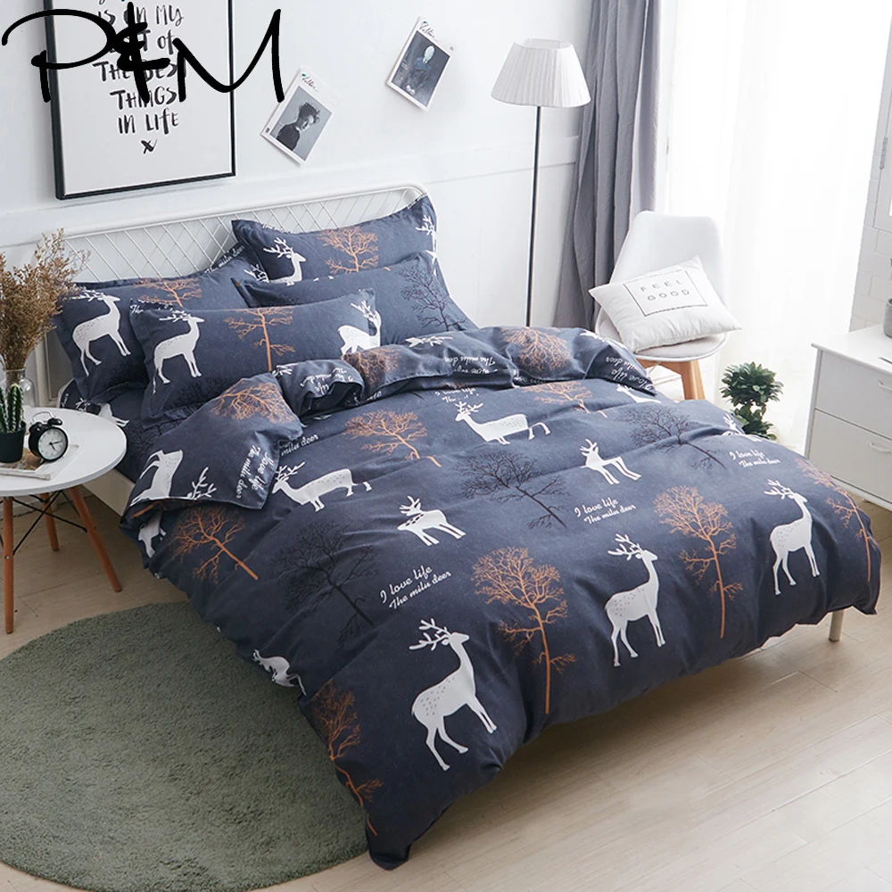

Papa&Mima Pastoral style bedlinens Deer and tree bedding set Sheet Pillowcase Duvet Cover Sets Bedclothes set DropShipping