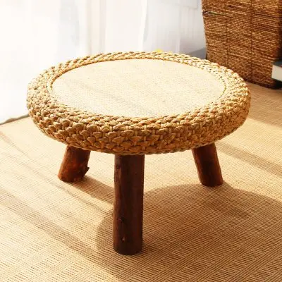 Asia Japanese Antique Rattan Round Table Traditional Asian Furniture for balcony Living Room Low Floor Coffee Table Wooden - Цвет: 1pc Table no cushion