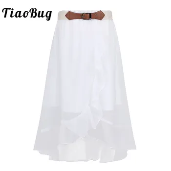 

TiaoBug Kids Teens Summer Breathable Chiffon Ruffle Asymmetrical High-low Hem Maxi Skirt Children Girls Ballroom Party Dancewear