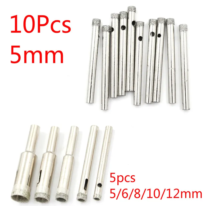 5/10Pcs Diamond Coated Core Hole Saw Drill Bit Set For Tile Glass 5/6/8/10/12mm For Tile Ceramic Glass