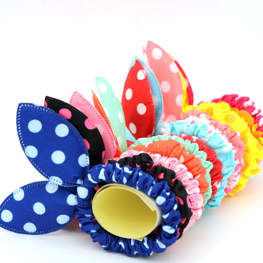 

#AD17027 12pcs Kawaii Hair Gum Cute Rabbit Ears Hair Holders Hair Accessories Child Girl Women Wave Point Hair Rubber Bands