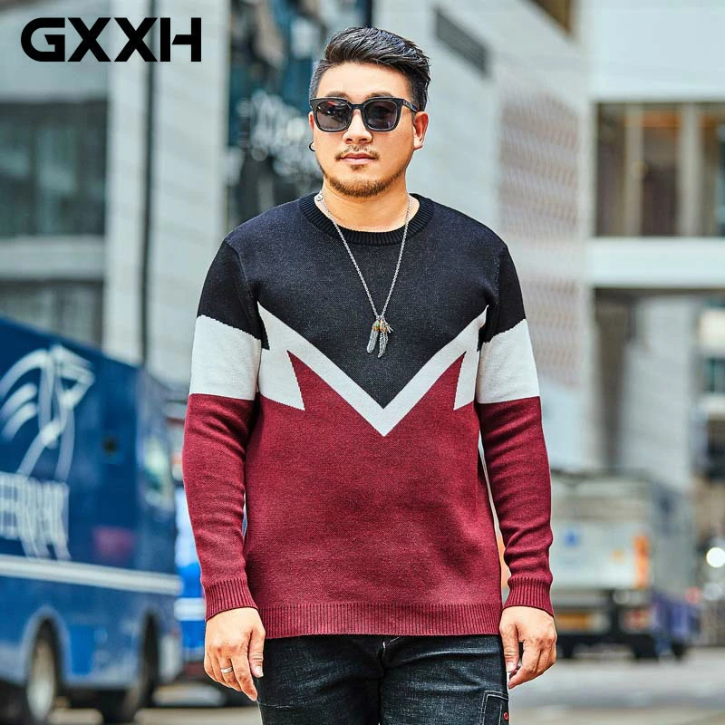 

GXXH 2019 New Fashion Brand Sweater Man Patchwork Color Oversized Loose Show Fit Pullovers Knitwear Autumn Casual Mens Clothes